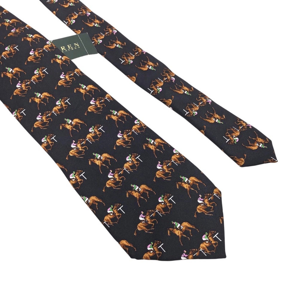 Lauren Ralph Lauren Silk Tie Equestrian Horses Pony Country Club Black NWT